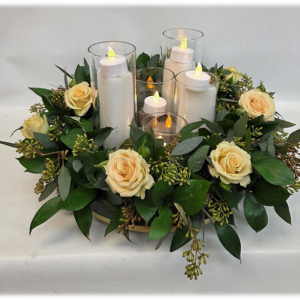 Centre table rotatif avec bougies (vases et bougies fournies par client) (JG-UN-26) $95